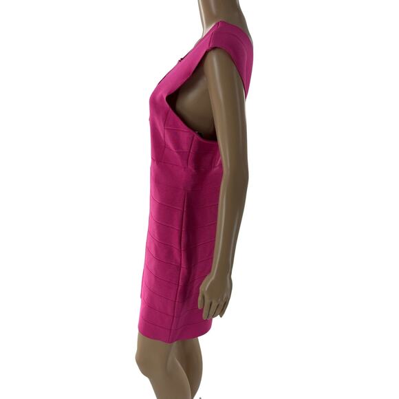 Herve Ledger Hot Pink Deep V Strappy Icon Cutout Bandage Mini Dress - Picture 6 of 12